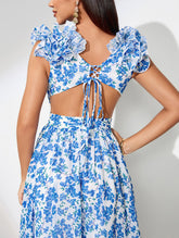 V-neck Ruffle Floral Print Dress